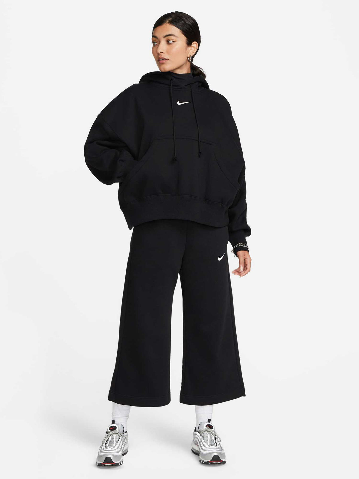 NIKE Спортно долнище W NSW PHNX FLC HR CROP SWTP